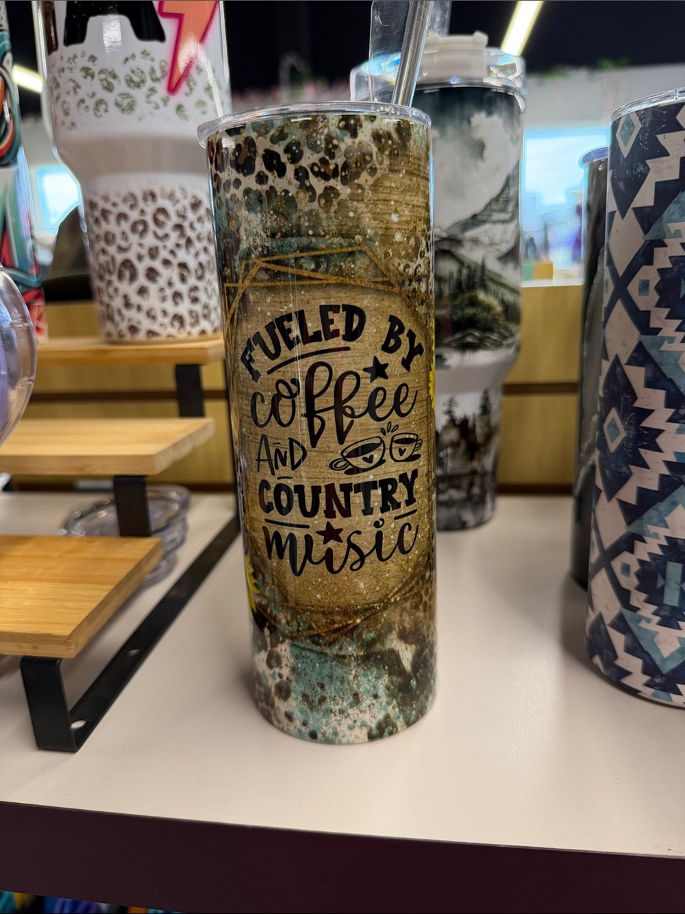 Fueled by Coffee and Country Music Insulated Tumbler - Green Brown